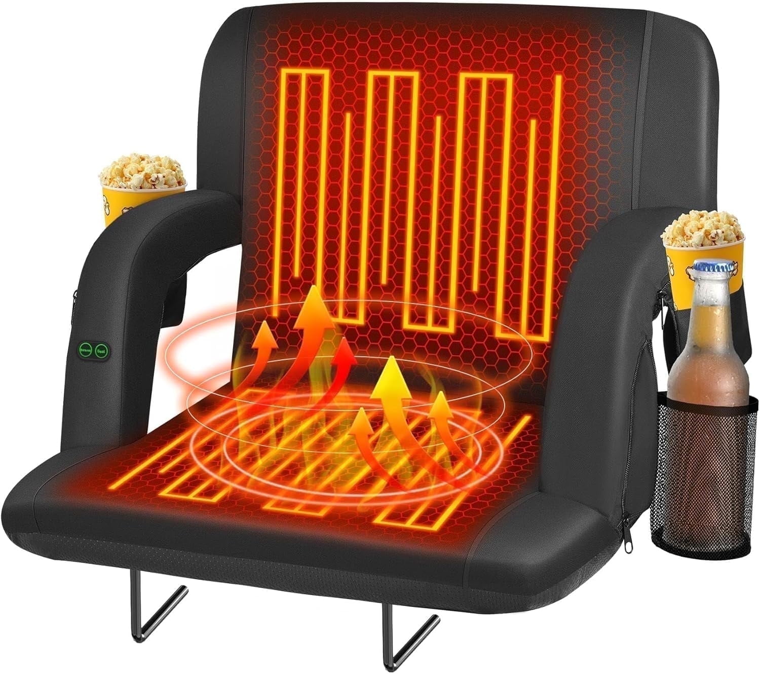 PNKKODW 21" Dual-Sided Heated Stadium Seats with Back Support for Bleachers, 3 Levels Heating 5 Pockets Portable Stadium Chair for Outdoor(No Battery)