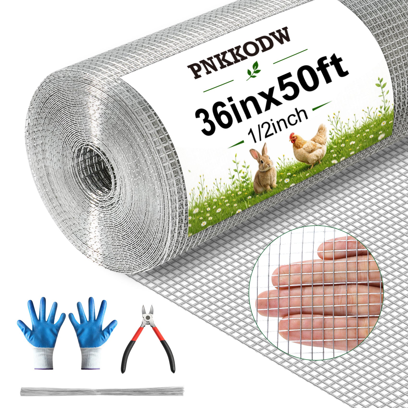 PNKKODW 1/2'' 36inx50ft Hardware Cloth, 19 Gauge Chicken Wire Fence, Hot Dipped Galvanized After Welding Wire Fencing Mesh Roll for Garden Fence Tree Guard, Poultry Animal Netting Cage Fence, Silver