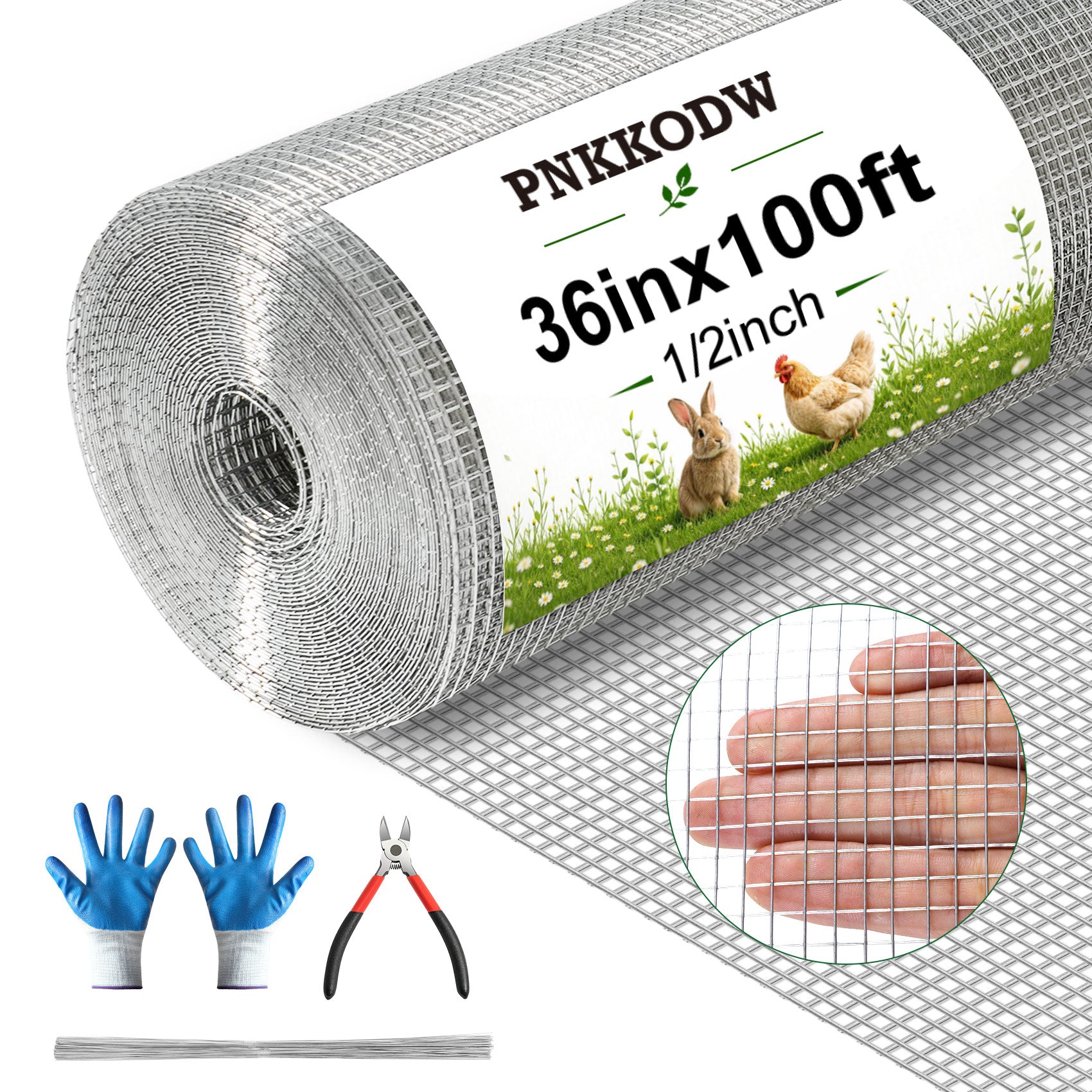 PNKKODW 1/2'' 36inx100ft Hardware Cloth, 19 Gauge Chicken Wire Fence, Hot Dipped Galvanized After Welding Wire Fencing Mesh Roll for Garden Fence Tree Guard, Poultry Animal Netting Cage Fence, Silver