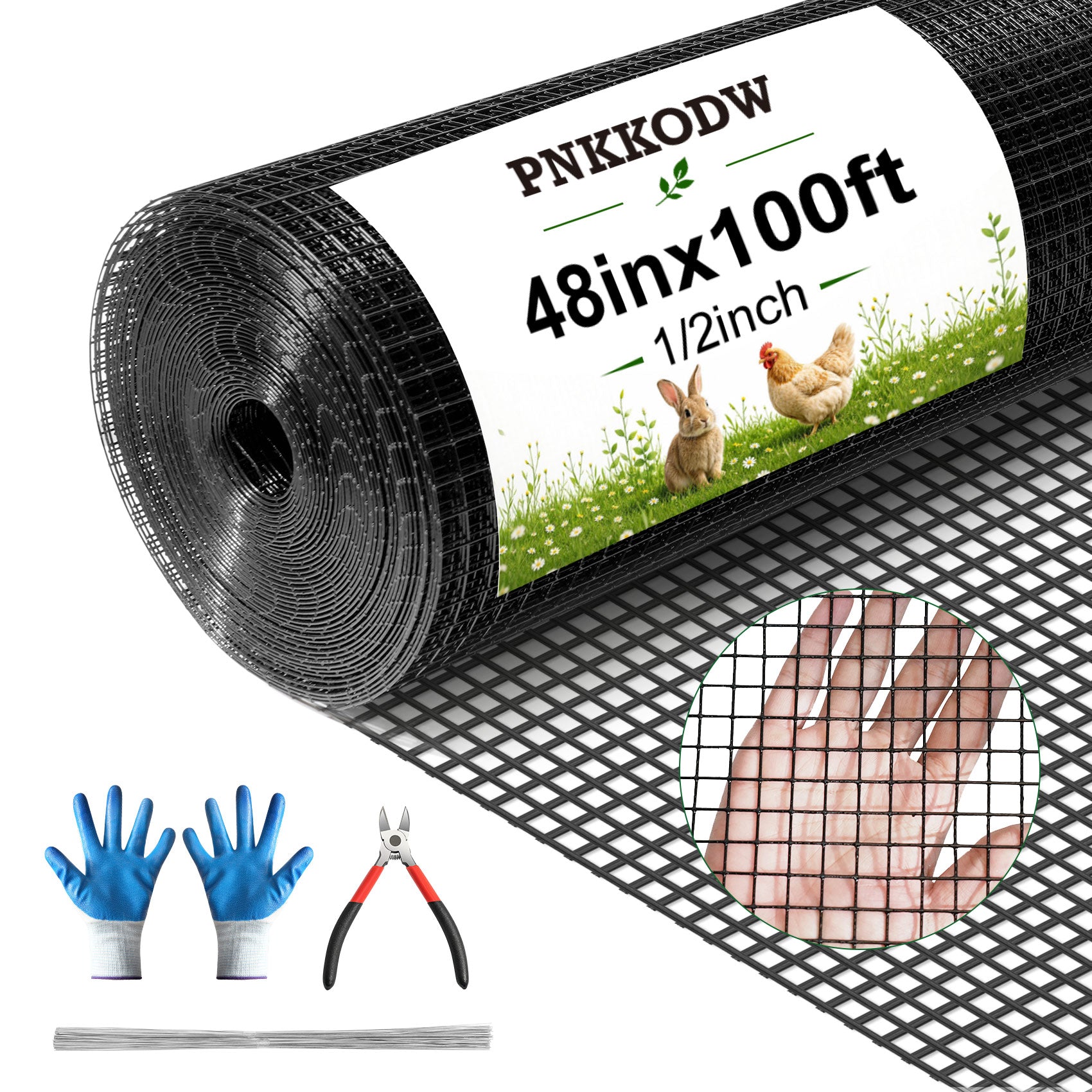 PNKKODW 1/2'' 48inx100ft Hardware Cloth, 19 Gauge Chicken Wire Fence, Hot Dipped Galvanized After Welding PVC Coated Metal Mesh Roll for Garden Fence Tree Guard, Poultry Netting Cage Fence, Black