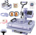 PNKKODW 12''x15'' Heat Press, 5-in-1 Digital Shirt Press Machine Heat Transfer Sublimation with 11oz Tumbler Press, Teflon-Coated Heat Plate, 360° Swing Away for Mugs Hat Plate Cap DIY, Lavender
