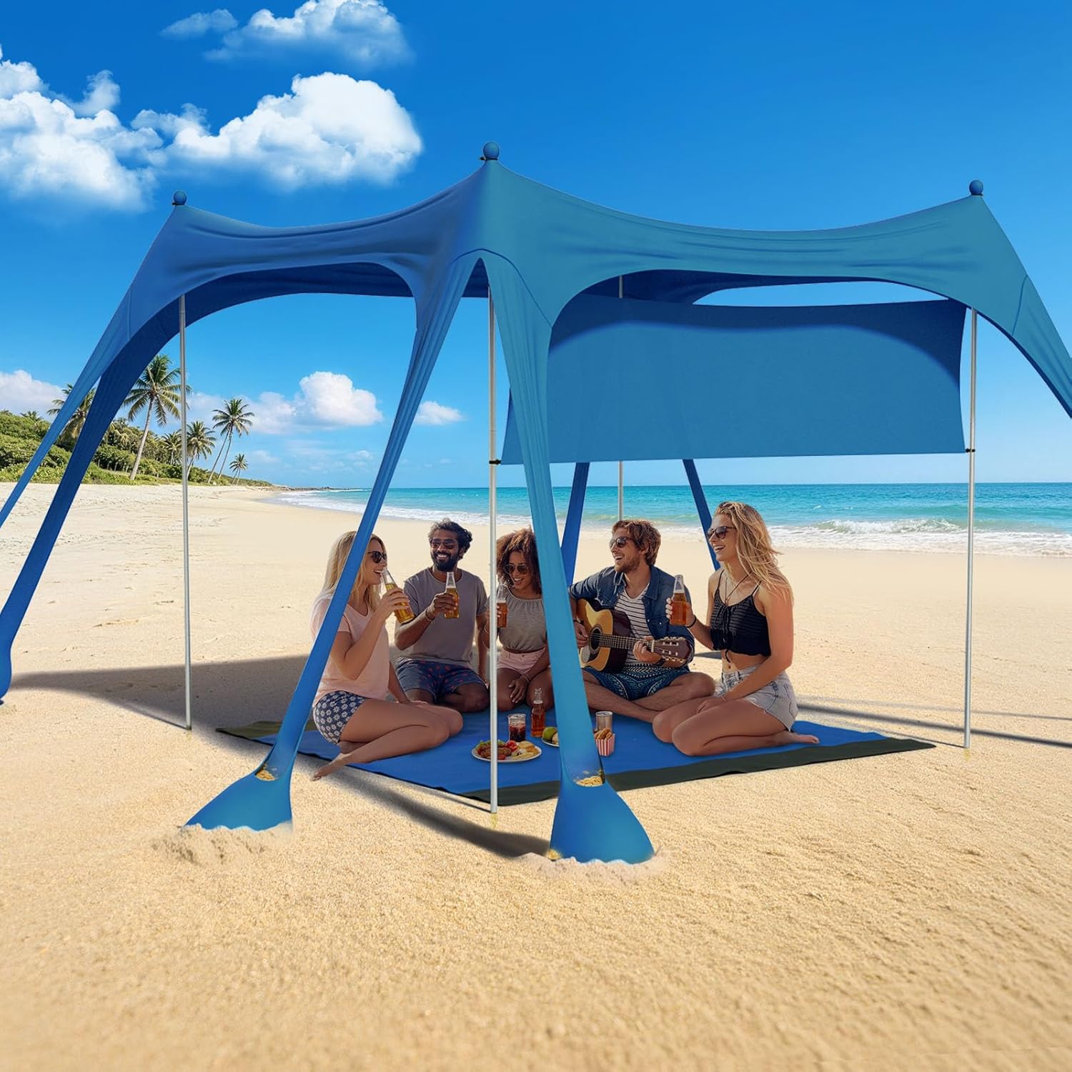 PNKKODW 10x10ft Beach Tent Canopy with Sidewall, Outdoor Sun Shelter with UPF 50+UV Protection, 8 Sandbags, for Camping, Fishing, Navy Blue