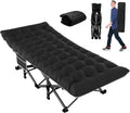 PNKKODW 28" XXL Folding Camping Cot for Adults, Max Load 500lbs Portable Camping Sleeping Cot Bed with Mattress & Carry Bag for Office Home Nap Outdoor Camping Travel, Black Cot Black Pad