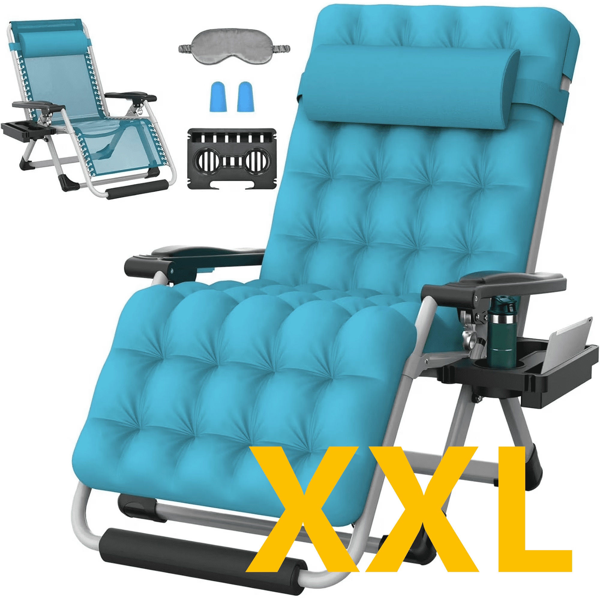 PNKKODW 33" XXL Zero Gravity Chair, Reclining Lounge with Removable Cushion & Headrest, Upgraded Lock, Footrest, for Indoor/Outdoor, Light Blue