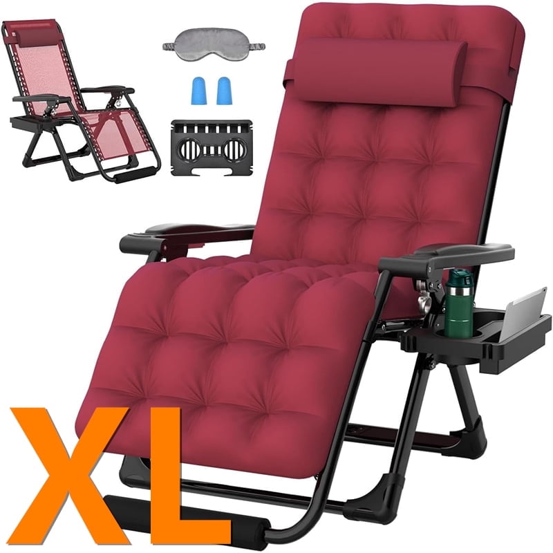 PNKKODW Oversized 29" XL Zero Gravity Chair w/Upgraded Lock and Wider Cup Holder,Removable Cushion&Headrest&Footrest, Camping Reclining Lawn Chair for Patio Outdoor Office,Wine Red