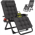PNKKODW Zero Gravity Chair with Upgraded Alloy Steel Lock Removable Cushion Cup Holder, 440lbs Capcity Folding Patio Recline Lawn Chair for Indoor/Outdoor Use,Fossil Gray