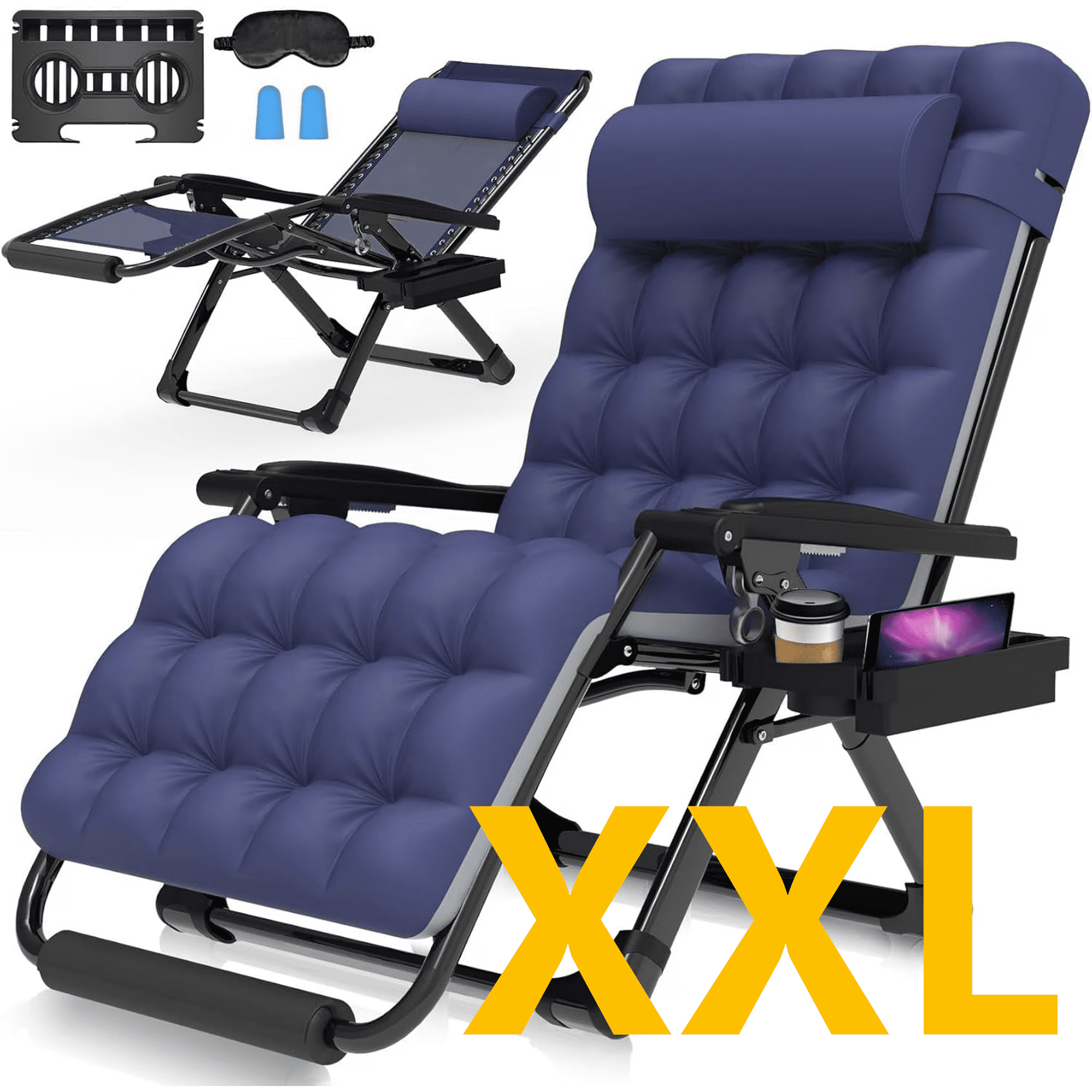 PNKKODW 33" XXL Zero Gravity Chair, Lounge with Removable Cushion & Headrest, Reclining Camping Chair with Upgraded Lock, Footrest, for Indoor/Outdoor, Blue