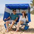 PNKKODW Oversized Double Camping Chair with Canopy Three Sides Sunshade Chair for Adults 2 Cooler Bags Cup Holders 660 lbs Capacity Heavy Duty Folding Chair for Camping Beach Fishing Outdoor Blue Gra