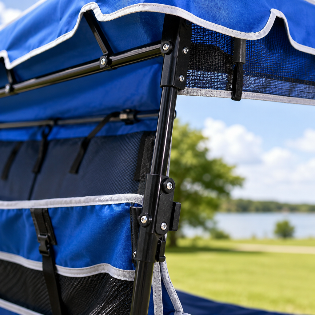 PNKKODW Oversized Double Camping Chair with Canopy Three Sides Sunshade Chair for Adults 2 Cooler Bags Cup Holders 660 lbs Capacity Heavy Duty Folding Chair for Camping Beach Fishing Outdoor Blue Gra