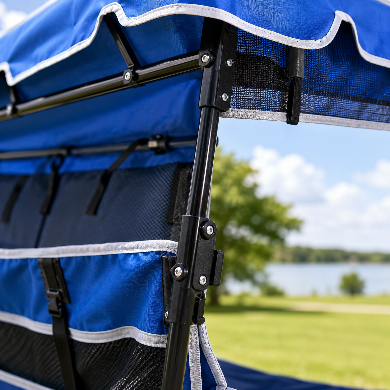 PNKKODW Oversized Double Camping Chair with Canopy Three Sides Sunshade Chair for Adults 2 Cooler Bags Cup Holders 660 lbs Capacity Heavy Duty Folding Chair for Camping Beach Fishing Outdoor Blue Gra