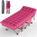PNKKODW 28" XXL Folding Camping Cot for Adults, Max Load 500lbs Portable Camping Sleeping Cot Bed with Mattress & Carry Bag for Office Home Nap Outdoor Camping Travel, Pink Cot Pink Pad