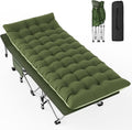 PNKKODW 28" XXL Folding Camping Cot for Adults, Max Load 500lbs Portable Camping Sleeping Cot Bed with Mattress & Carry Bag for Office Home Nap Outdoor Camping Travel, Green Cot Green Pad