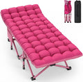 PNKKODW 32" XXL Folding Camping Cot for Adults, Max Load 900lbs Portable Camping Sleeping Cot Bed with Mattress & Carry Bag for Office Home Nap Outdoor Camping Travel, Pink Cot Pink Pad