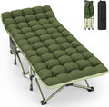 PNKKODW 32" XXL Folding Camping Cot for Adults, Max Load 900lbs Portable Camping Sleeping Cot Bed with Mattress & Carry Bag for Office Home Nap Outdoor Camping Travel, Green Cot Green Pad