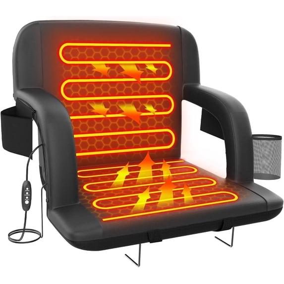 PNKKODW 23inch Dual-Side Heated Stadium Seat with back support,USB 3-heat Levels Foldable Bleacher Chair,Portable Bleacher Chair for Outdoor,Without Battery