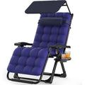 PNKKODW 26in Zero Gravity Chair with Canopy, Oversized Lounge Chair w/Removable Cushion, Folding Patio Recliner for Indoor Outdoor, Blue