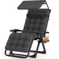 PNKKODW 26in Zero Gravity Chair with Canopy, Oversized Lounge Chair w/Removable Cushion, Folding Patio Recliner for Indoor Outdoor, Fossil Gray