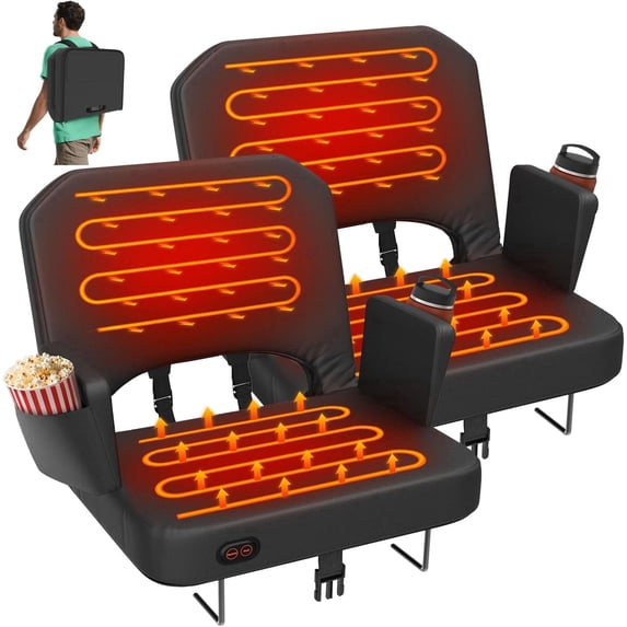 PNKKODW 2pcs XL Heated Stadium Seats for Bleachers, Bleacher Chairs with Cushion and Armrest,Portable Stadium Seats for Outdoor Sports(NO Battery)