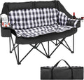 PNKKODW  Double Camping Chair, 1200D Oxford Folding Camping Loveseat w/2 Cup & Wine Glass Holders, Cooler Bags & Side Pocket for Camping, Lawn, Patio, Black