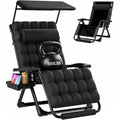 PNKKODW Folding 33In Xxl Zero Gravity Chair with Canopy, Oversized Lounge Chair w/Removable Cushion, Patio Recliner for Indoor Outdoor, Black