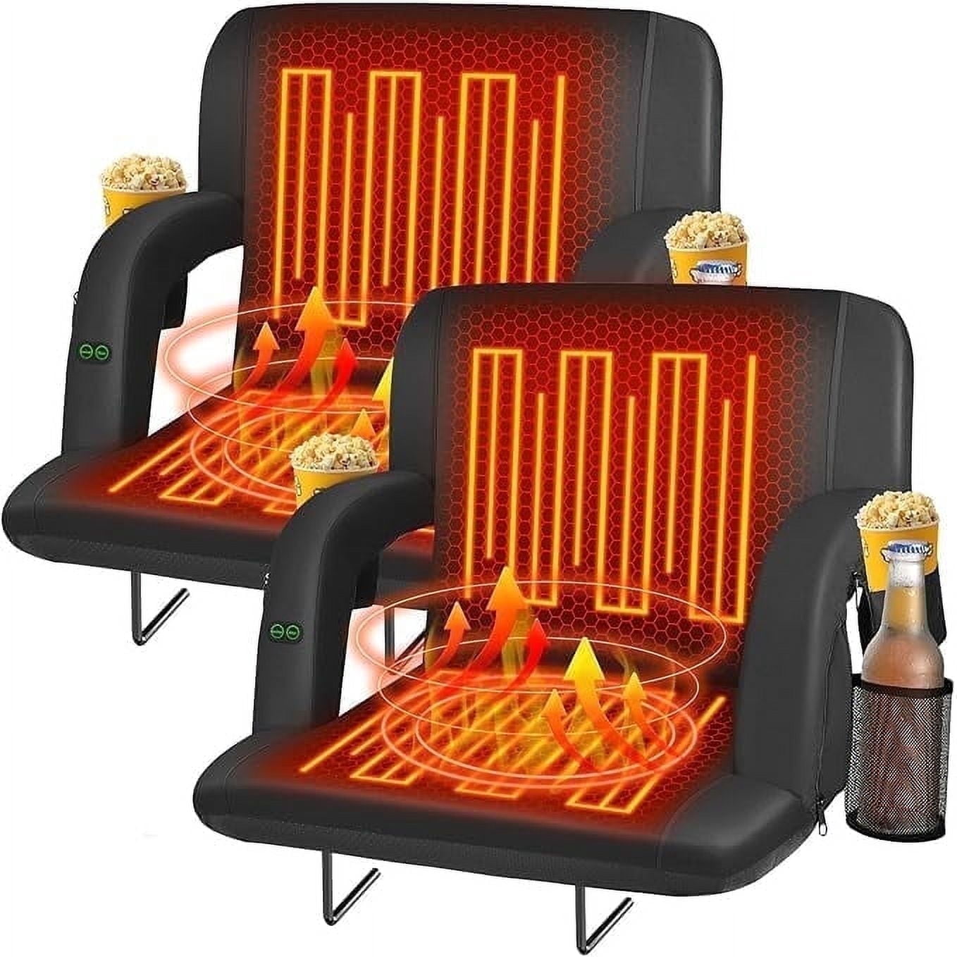 PNKKODW 23" 2pcs Dual-Sided Heated Stadium Seats with Back Support for Bleachers , 3 Levels Heating 5 Pockets Portable Stadium Chair with Backrest, for Outdoor Sports Training Match(No Battery)