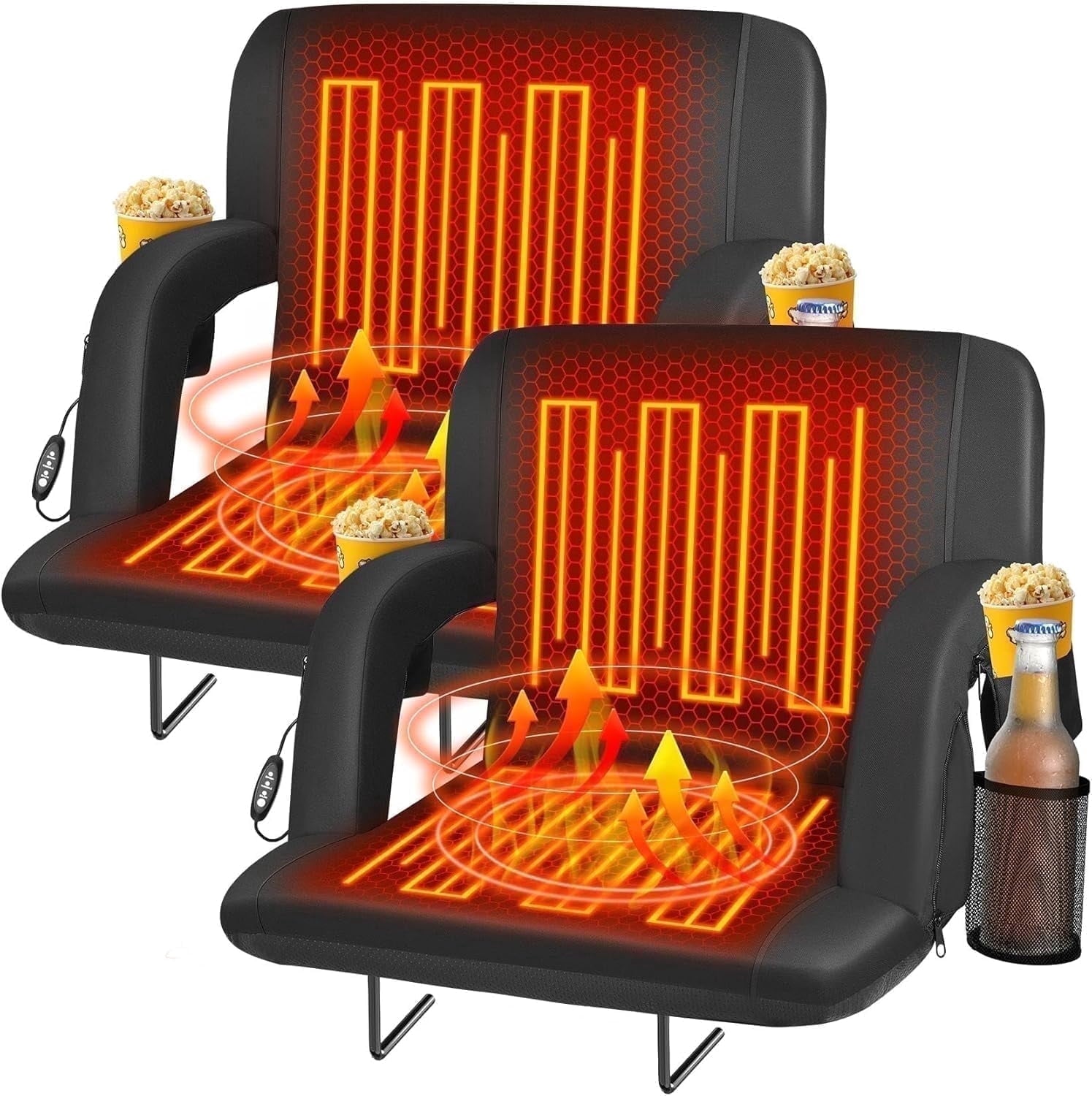 PNKKODW 23" 2PCS Heated Stadium Seats for Bleacher with back support, wide cushion, USB 3-heat, 5 pockets, fortable portable for camping, games, sports(No Battery)